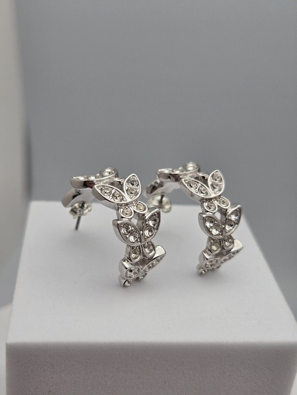 Swarovski Sparkling Butterfly Climber Hoop Earrings Crystal Rhodium 7/8"